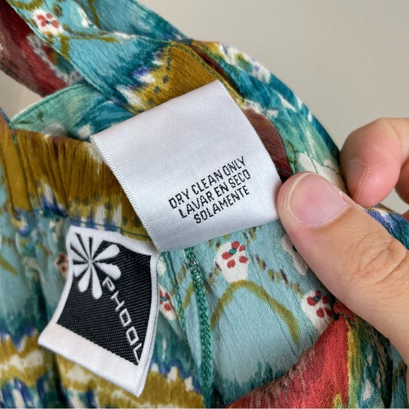 Phool Green Blue Brown Geometric Bohemian Button Front Boho Dress Women Medium - Picture 7 of 9